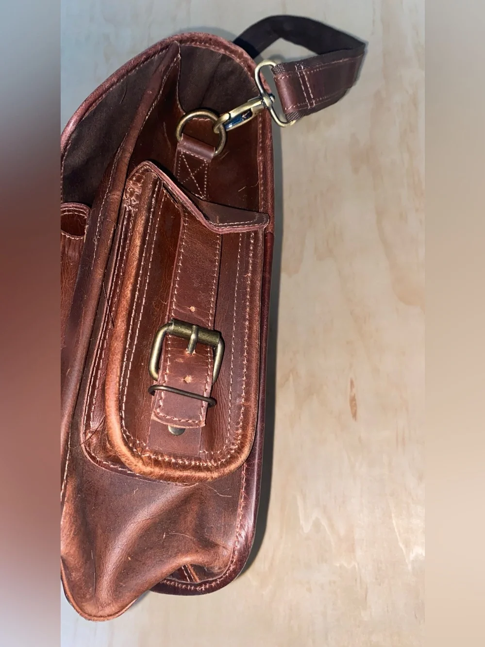 Men’s Dark Brown Leather Briefcase with Front Pockets